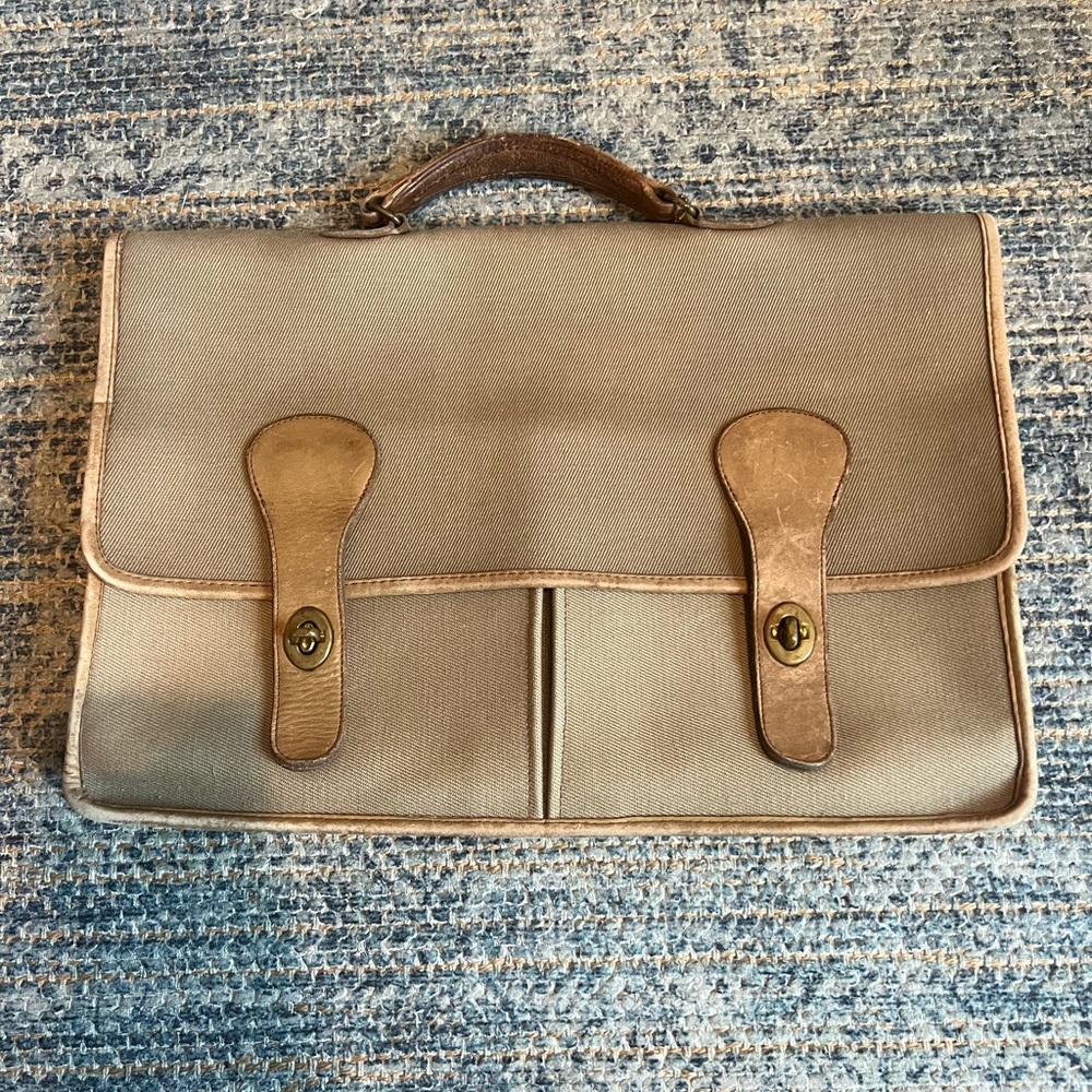 Vintage Coach Brief Bag Khaki Twill and Leather Attache Case